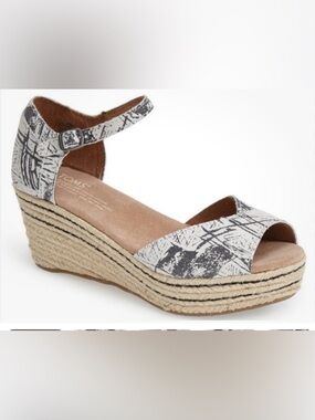 NEW TOMS Womens Grey Suede Scratch Espadrille Platform Wedge Sandal US 5.5W